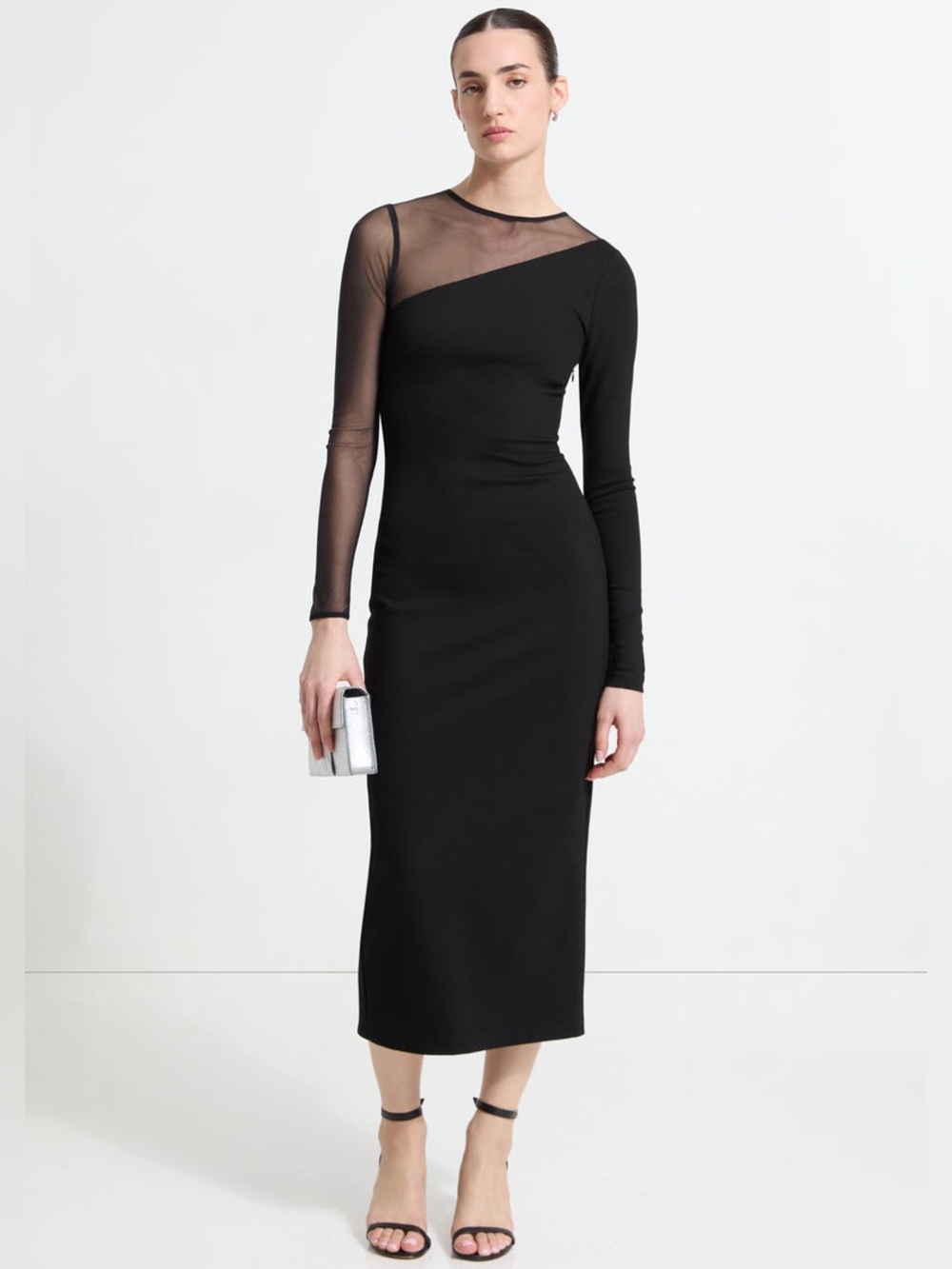 Marcella NYC Milo Dress European Ponte & Luxe Mesh Panel Midi Dress Large